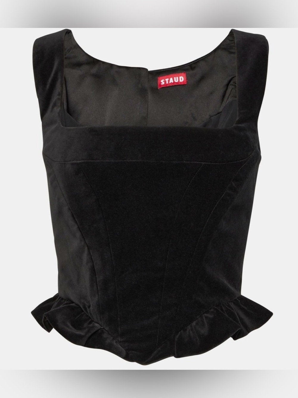 STAUD Black Velvet Square-Neck Ruffle Hem Corset Sz 12